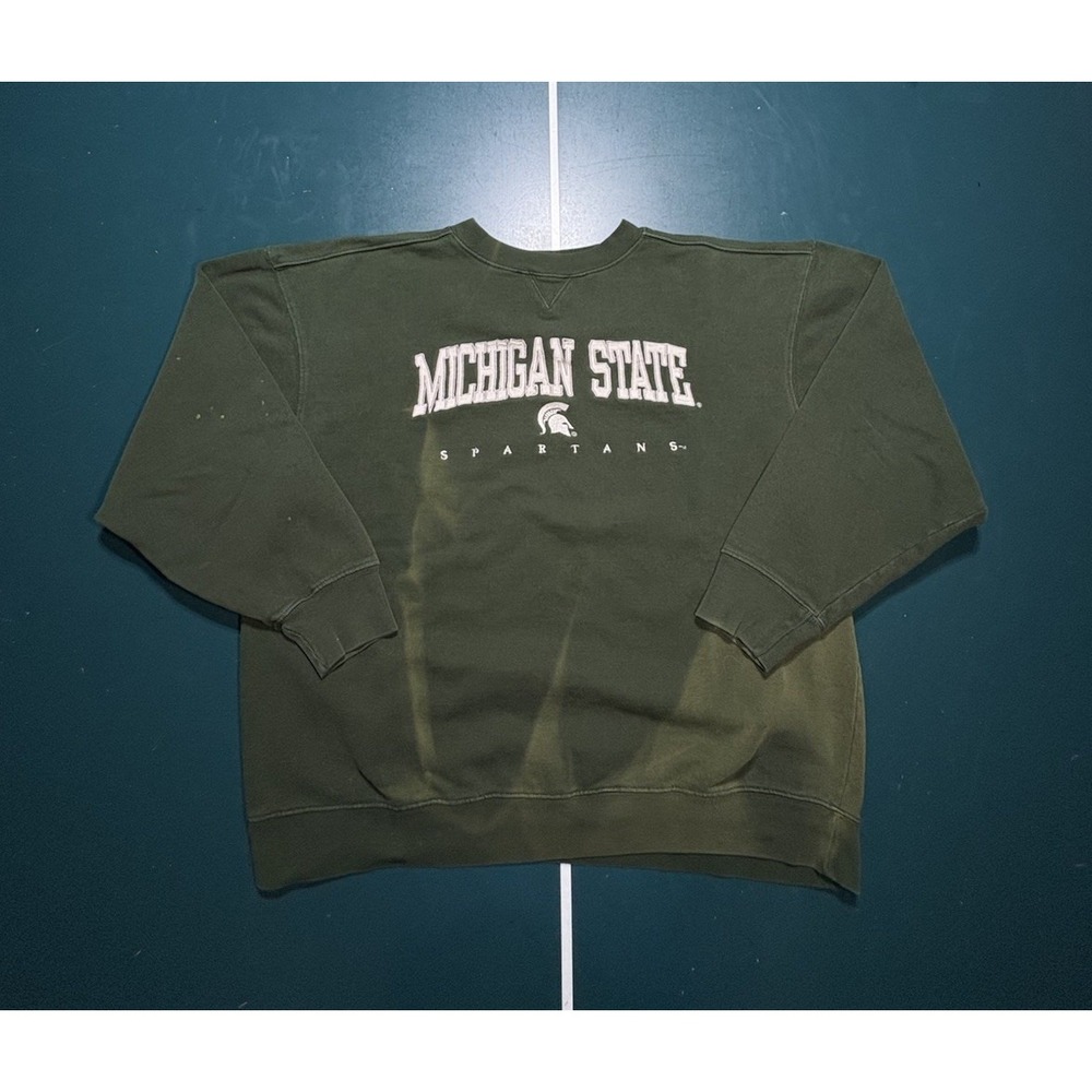 Vintage Michigan State Spartans Crewneck‎ Sweatshirt Men's XL Faded Green MSU
